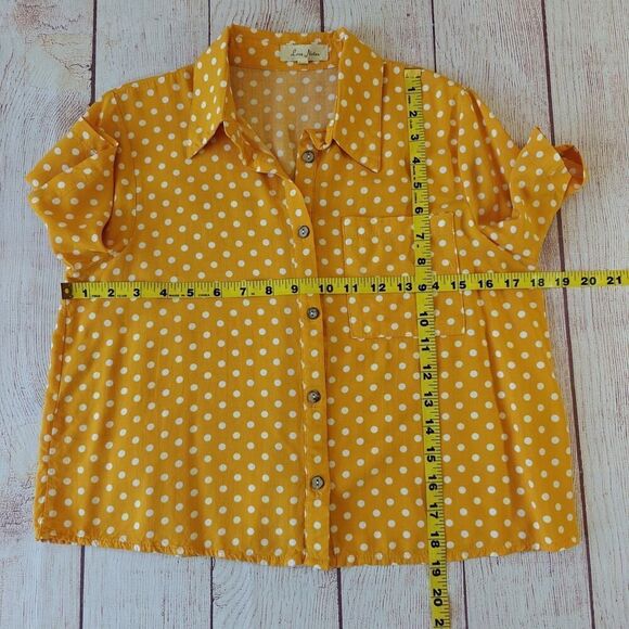 Love Notes crop polka dots button front short sleeve blouse sz S - Picture 7 of 8